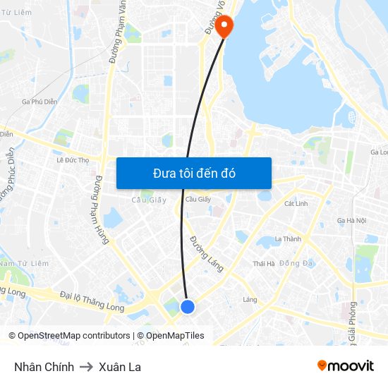Nhân Chính to Xuân La map