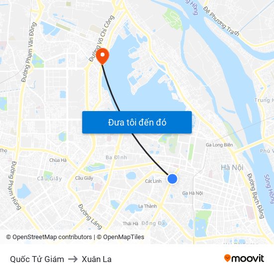 Quốc Tử Giám to Xuân La map