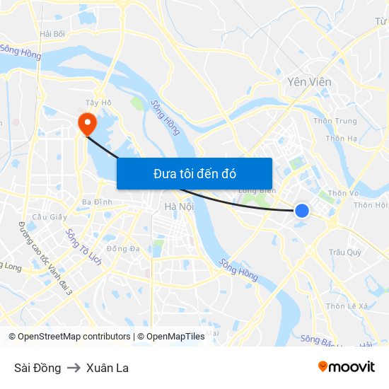Sài Đồng to Xuân La map