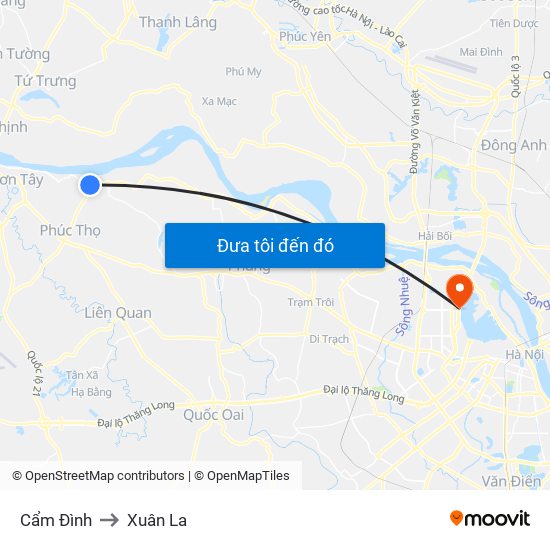 Cẩm Đình to Xuân La map