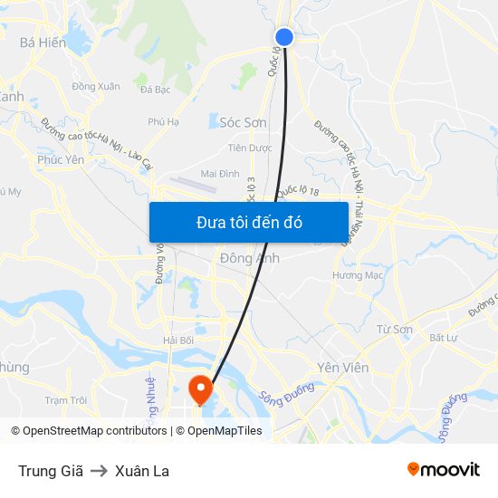 Trung Giã to Xuân La map