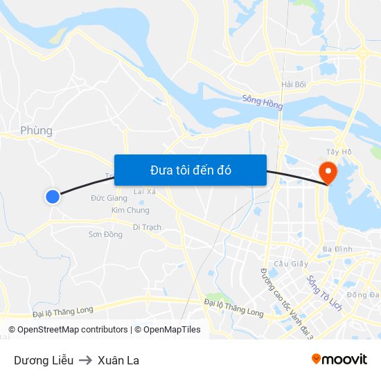 Dương Liễu to Xuân La map