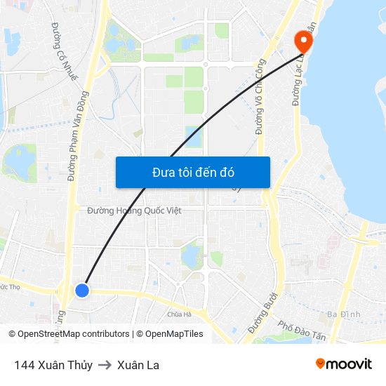 144 Xuân Thủy to Xuân La map