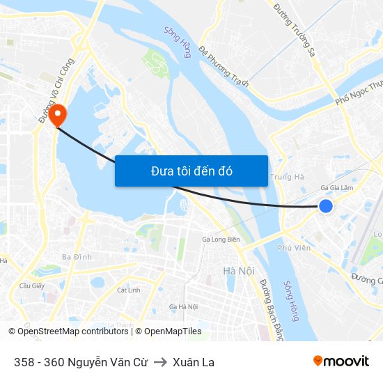 358 - 360 Nguyễn Văn Cừ to Xuân La map