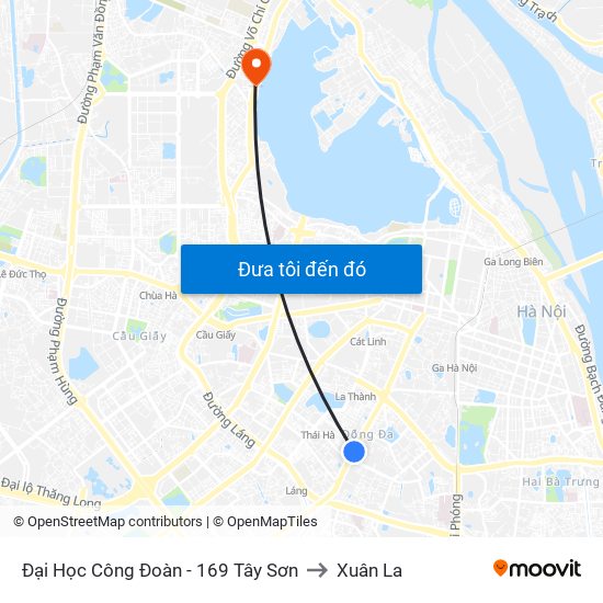 Đại Học Công Đoàn - 169 Tây Sơn to Xuân La map