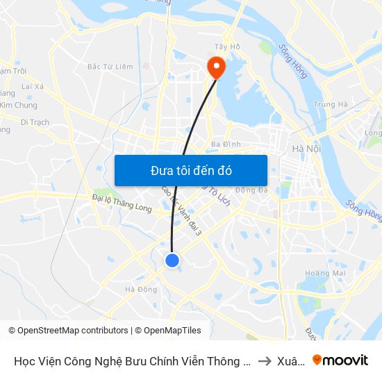 Học Viện Công Nghệ Bưu Chính Viễn Thông - Trần Phú (Hà Đông) to Xuân La map