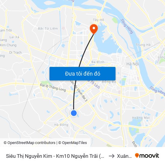 Siêu Thị Nguyễn Kim - Km10 Nguyễn Trãi (Hà Đông) to Xuân La map