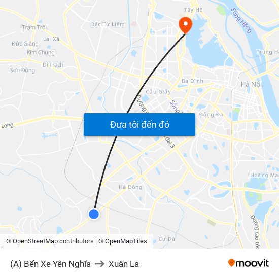 (A) Bến Xe Yên Nghĩa to Xuân La map