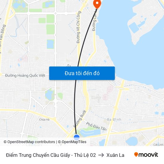 Điểm Trung Chuyển Cầu Giấy - Thủ Lệ 02 to Xuân La map