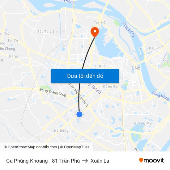 Ga Phùng Khoang - 81 Trần Phú to Xuân La map