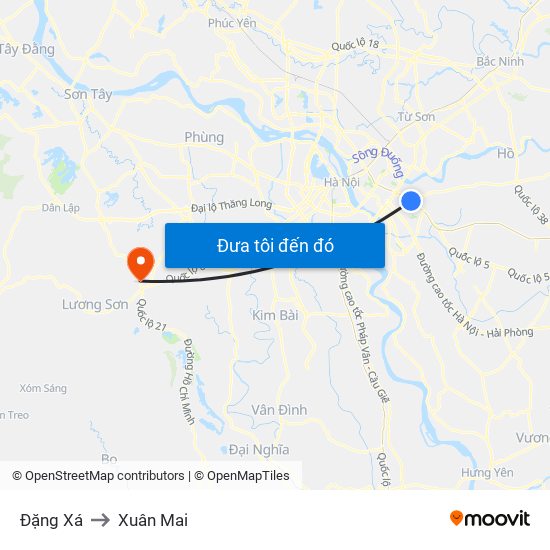Đặng Xá to Xuân Mai map