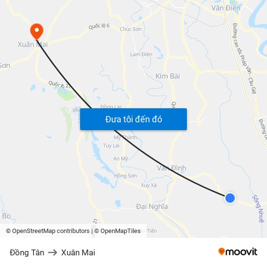 Đồng Tân to Xuân Mai map