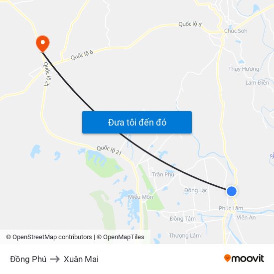 Đồng Phú to Xuân Mai map