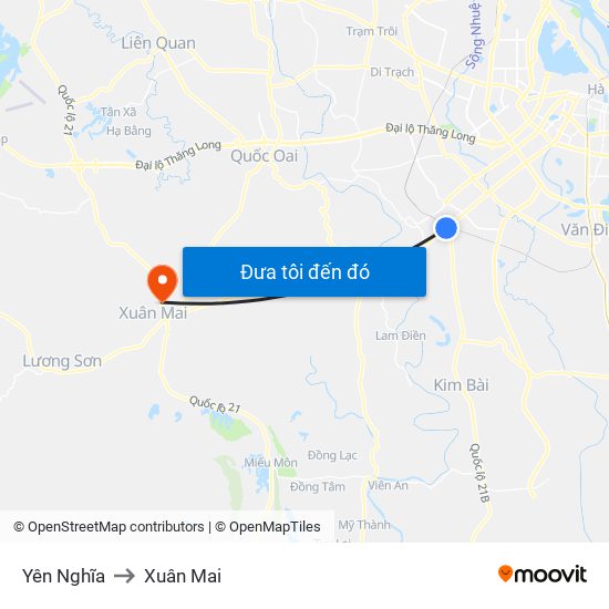 Yên Nghĩa to Xuân Mai map