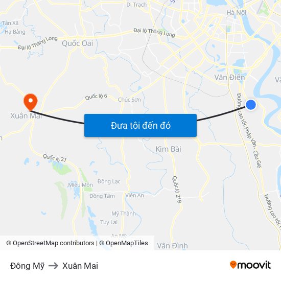 Đông Mỹ to Xuân Mai map