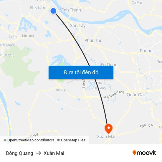 Đông Quang to Xuân Mai map