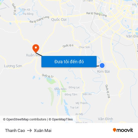Thanh Cao to Xuân Mai map