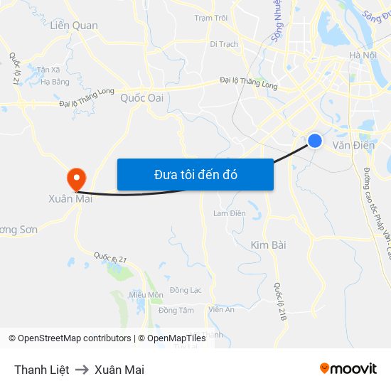 Thanh Liệt to Xuân Mai map