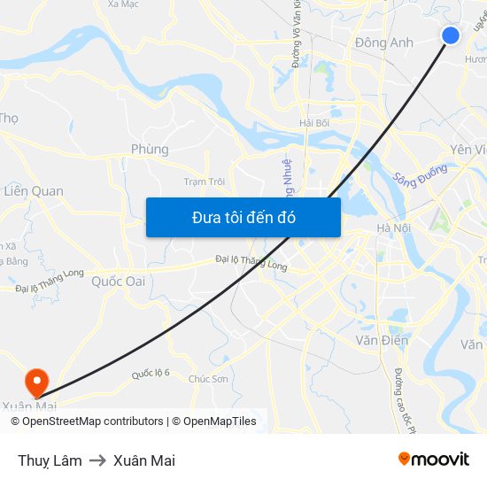 Thuỵ Lâm to Xuân Mai map