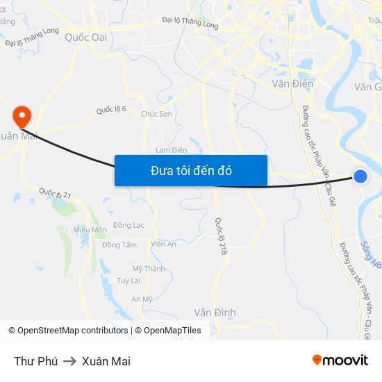 Thư Phú to Xuân Mai map