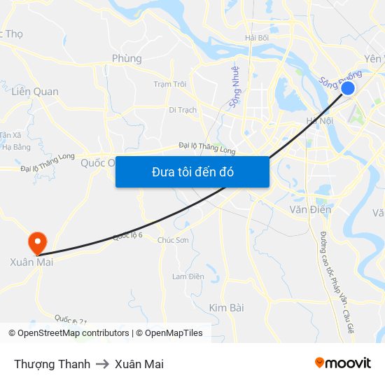 Thượng Thanh to Xuân Mai map