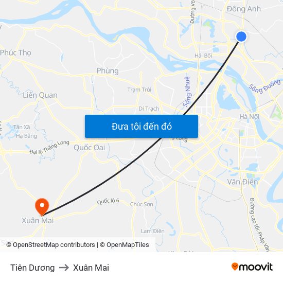 Tiên Dương to Xuân Mai map