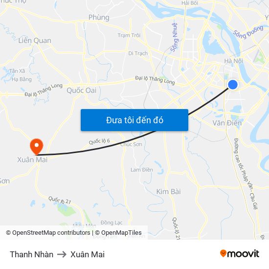 Thanh Nhàn to Xuân Mai map