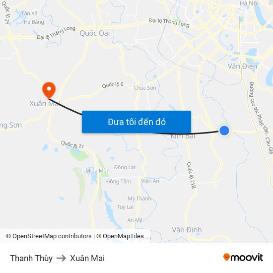 Thanh Thùy to Xuân Mai map