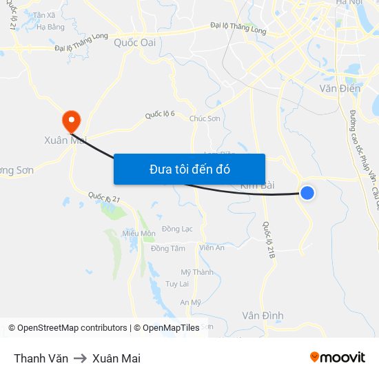 Thanh Văn to Xuân Mai map