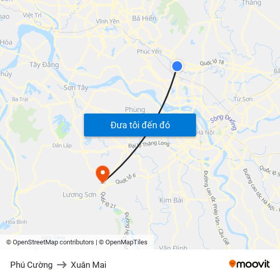 Phú Cường to Xuân Mai map