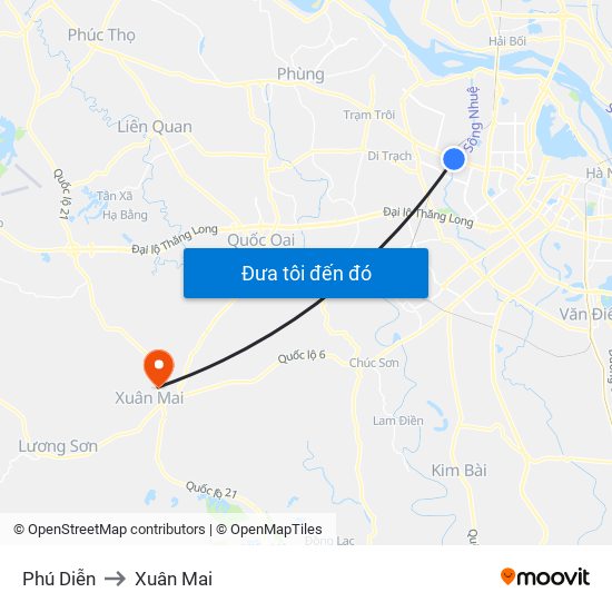 Phú Diễn to Xuân Mai map