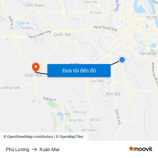 Phú Lương to Xuân Mai map