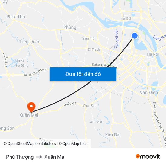 Phú Thượng to Xuân Mai map