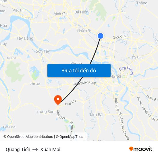 Quang Tiến to Xuân Mai map