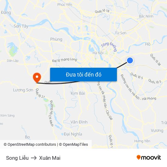 Song Liễu to Xuân Mai map