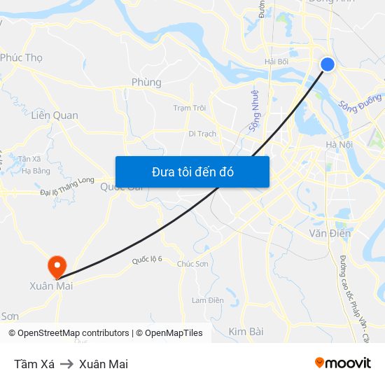 Tầm Xá to Xuân Mai map