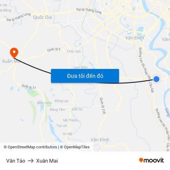 Vân Tảo to Xuân Mai map