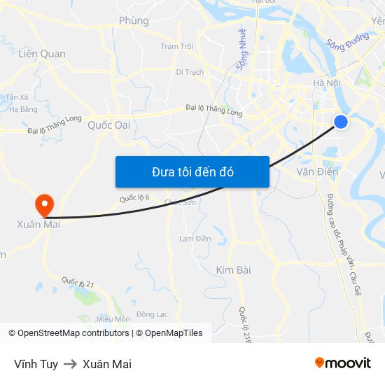 Vĩnh Tuy to Xuân Mai map
