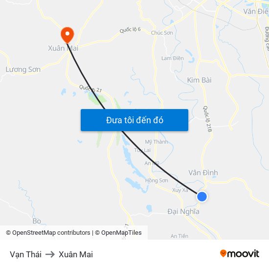 Vạn Thái to Xuân Mai map