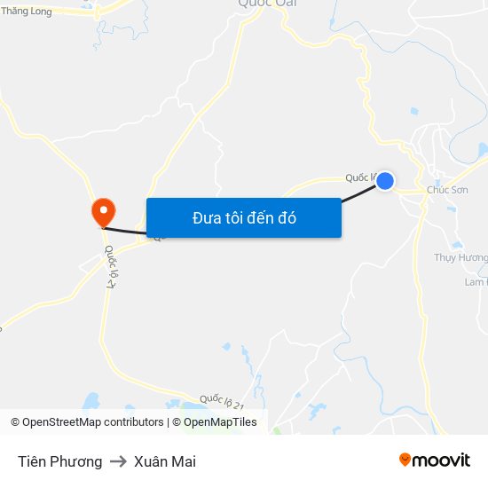 Tiên Phương to Xuân Mai map