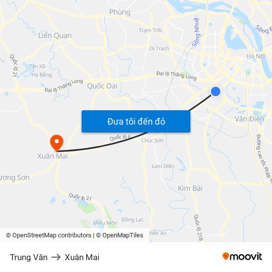 Trung Văn to Xuân Mai map