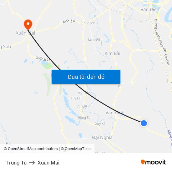 Trung Tú to Xuân Mai map