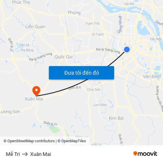 Mễ Trì to Xuân Mai map