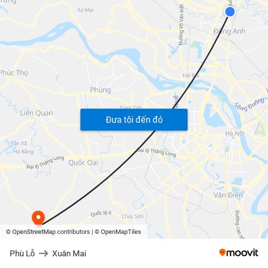 Phù Lỗ to Xuân Mai map