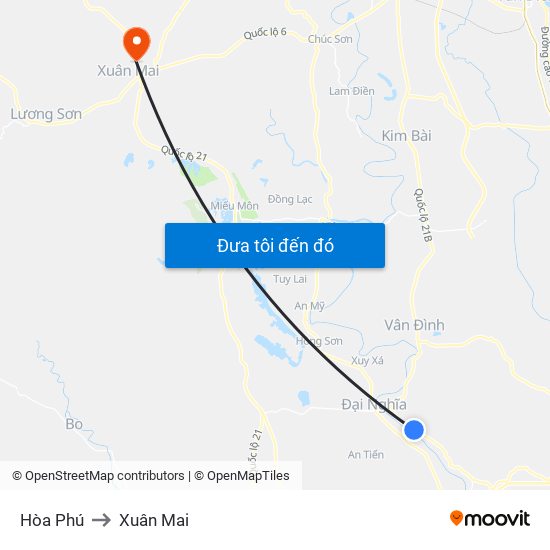 Hòa Phú to Xuân Mai map