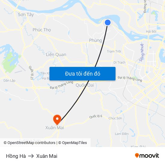 Hồng Hà to Xuân Mai map
