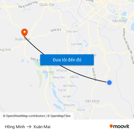 Hồng Minh to Xuân Mai map