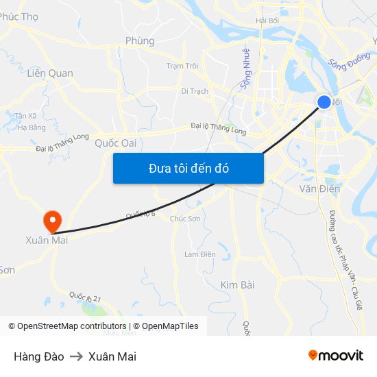 Hàng Đào to Xuân Mai map