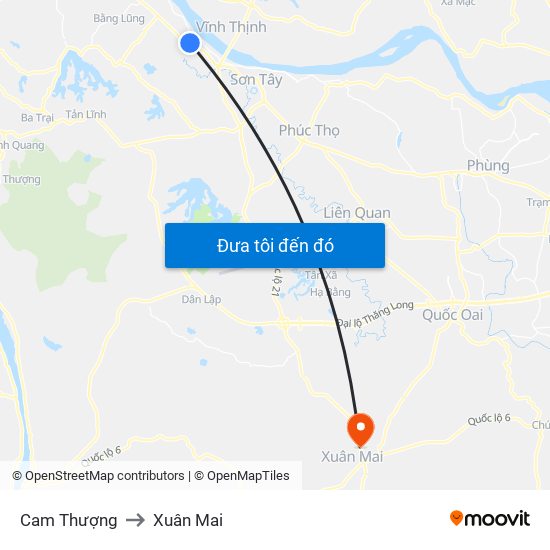 Cam Thượng to Xuân Mai map