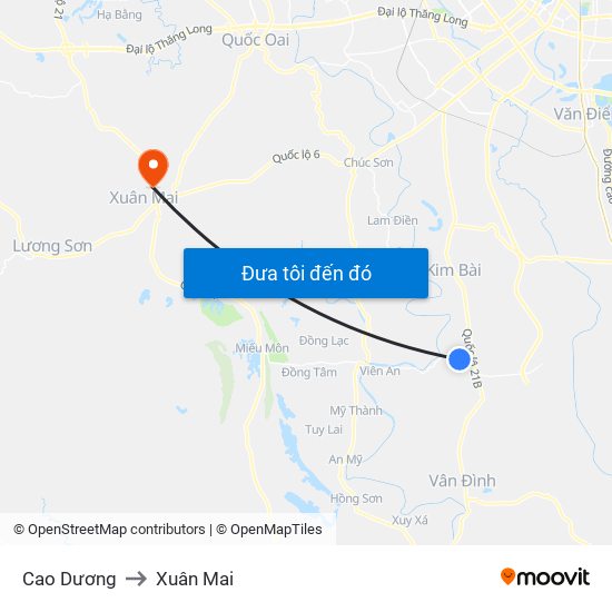 Cao Dương to Xuân Mai map